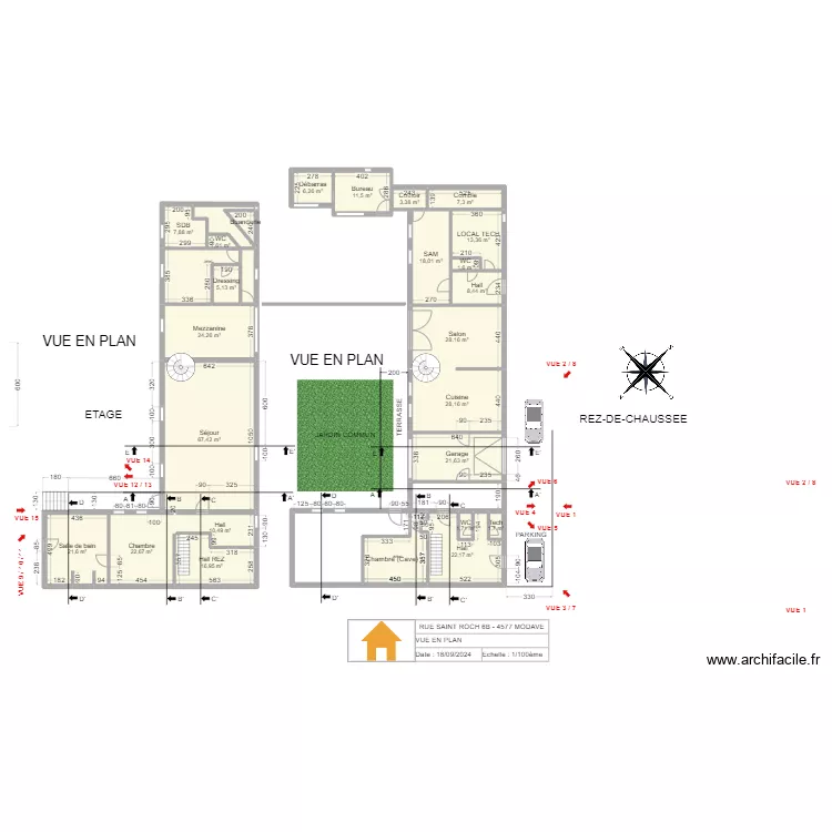 V.RADOUX - VUE EN PLAN - REZ- 1/100 - V2.10 - 20241009. Plan de 