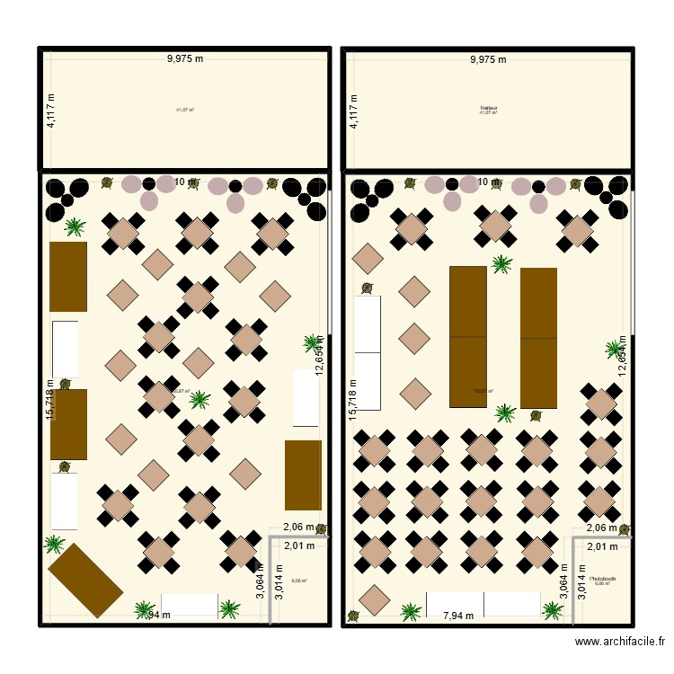 Plan grande tente Adélaïde. Plan de 3 pièces et 600 m2