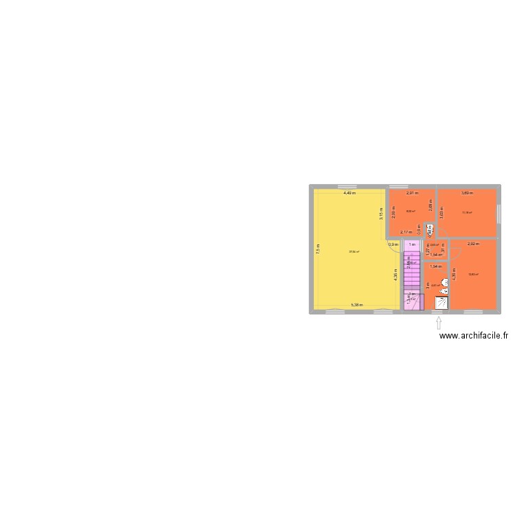 R+1 pythagore. Plan de 8 pièces et 81 m2
