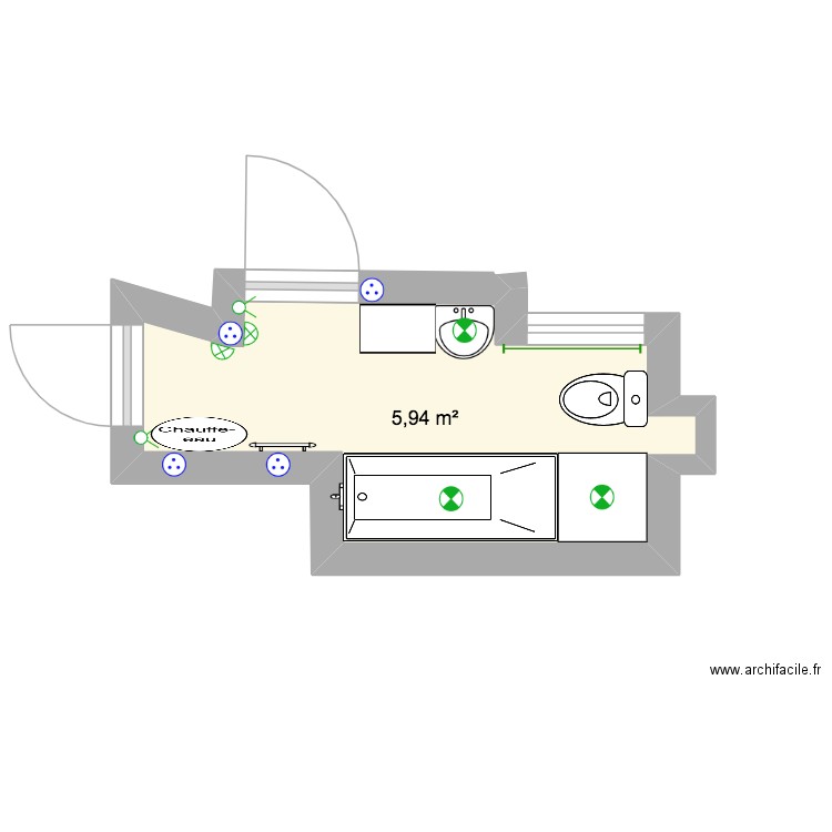 salle de bain. Plan de 1 pièce et 6 m2