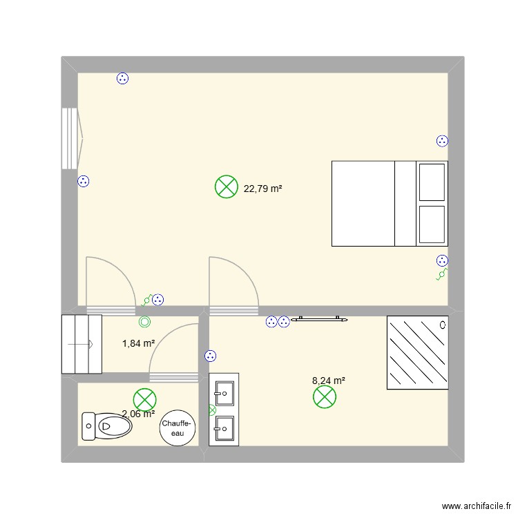 fabrice chambre 1. Plan de 4 pièces et 35 m2