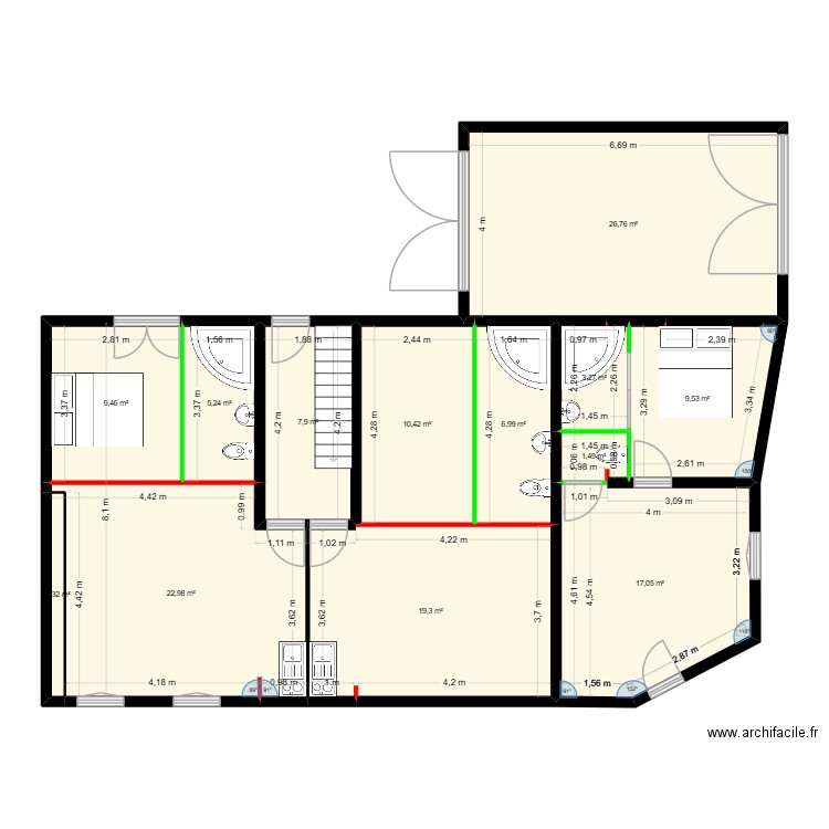 plan bâtiment Villeneuve Baptiste modifié. Plan de 20 pièces et 299 m2