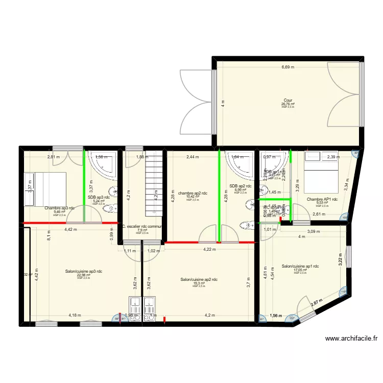 plan b&acirc;timent Villeneuve Baptiste modifi&eacute;. Plan de 