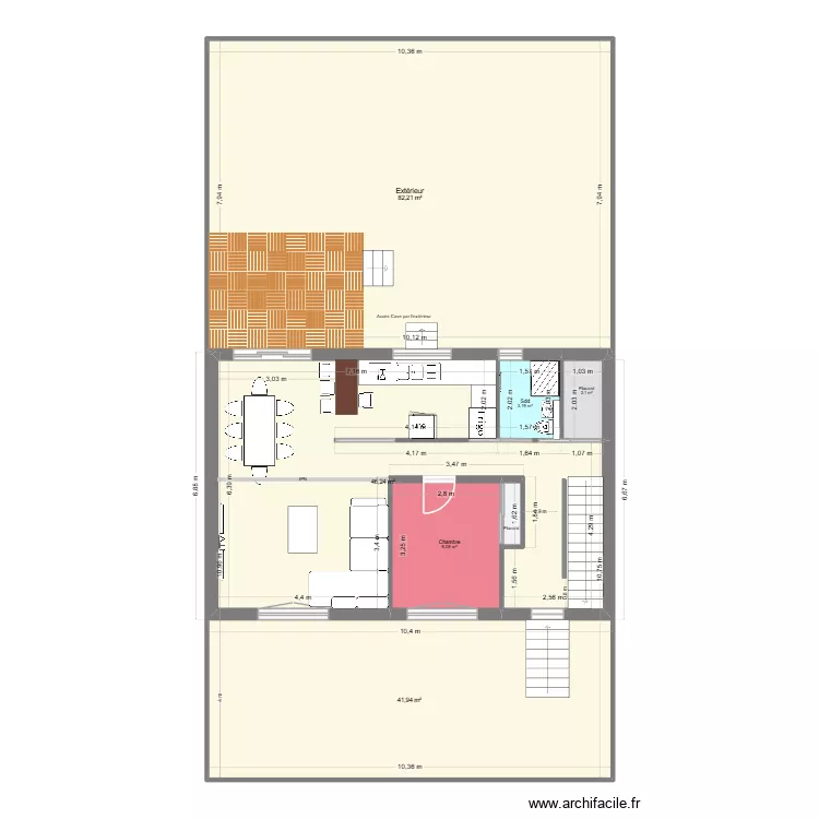 RDC - plan cuisine bar. Plan de 7  et 186 m²