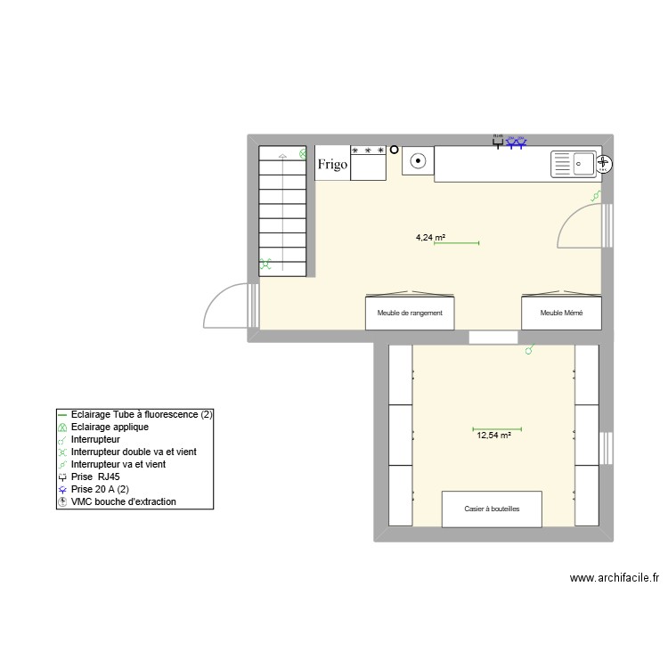 Buanderie. Plan de 2 pièces et 33 m2