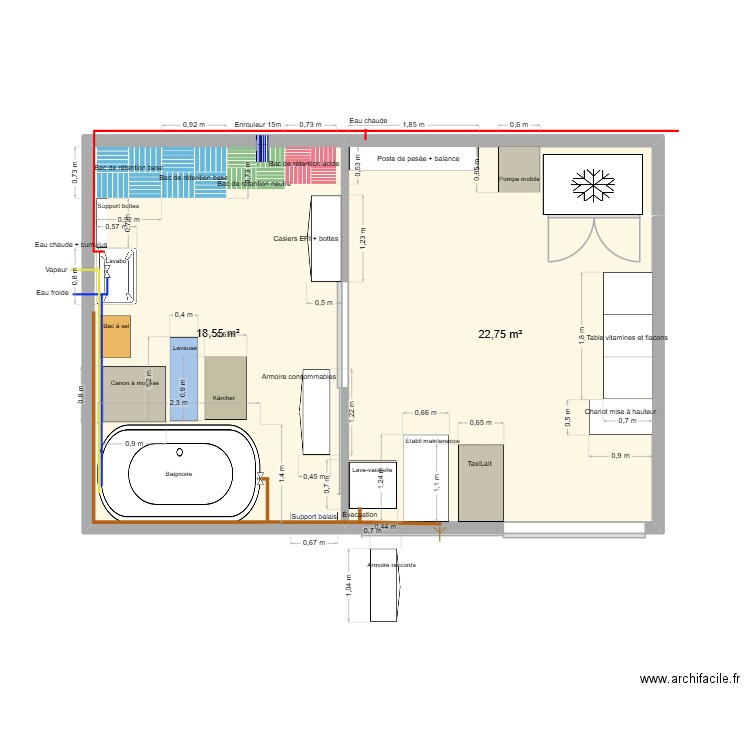 Local préparation. Plan de 2 pièces et 41 m2