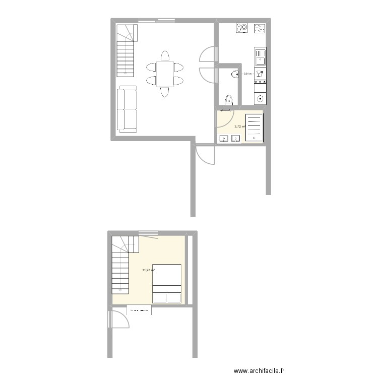 Appart jardin Mittelhausen. Plan de 2 pièces et 16 m2