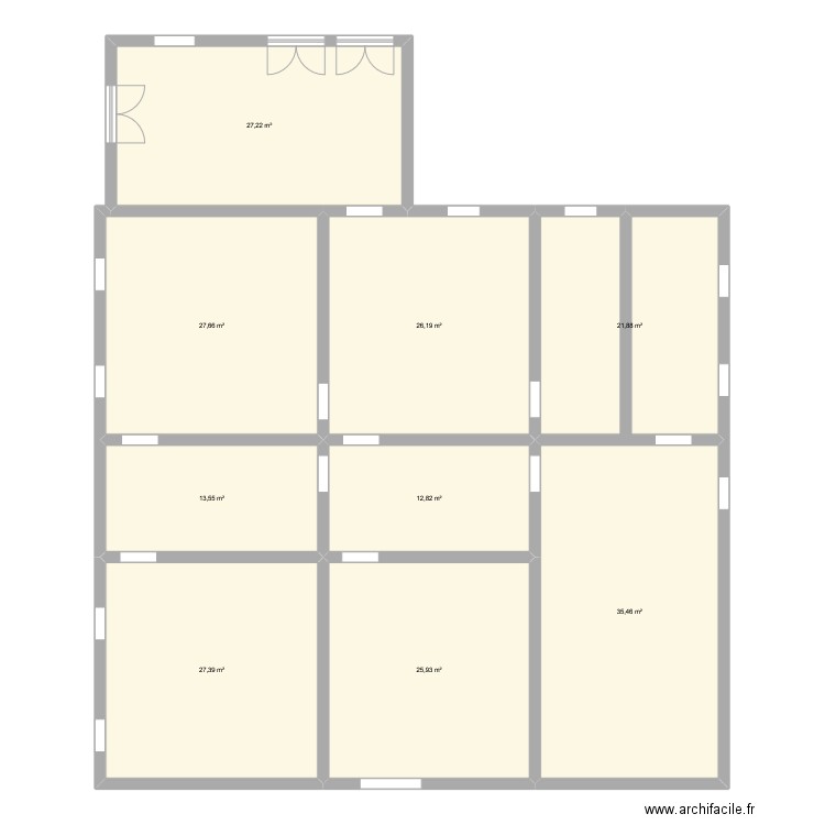 ferme murs porteurs. Plan de 9 pièces et 218 m2
