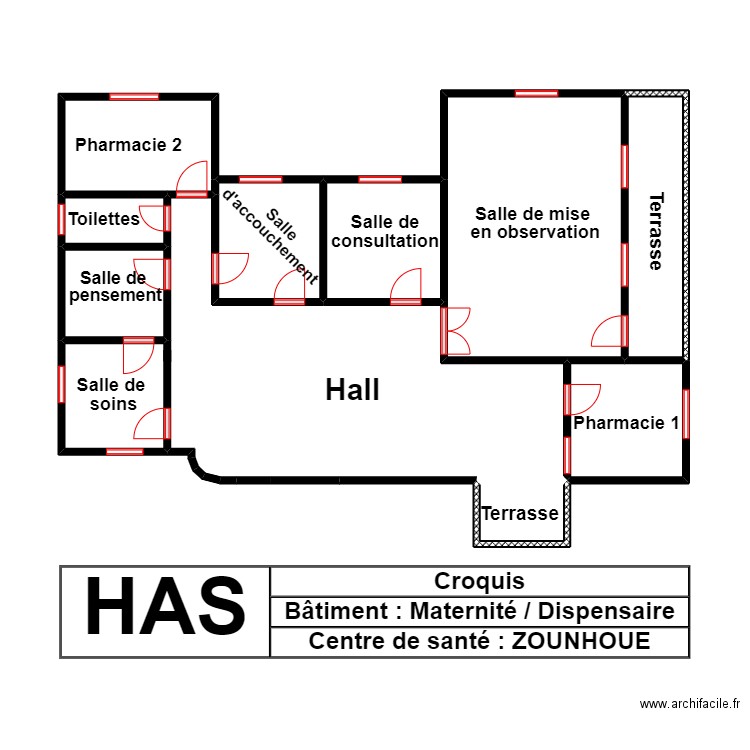  Vue en plan Maternité et Dispensaire de CS Zounhoue. Plan de 0 pièce et 0 m2