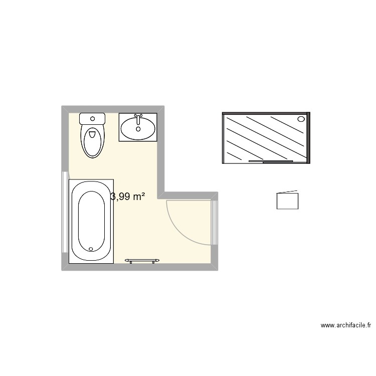 salle de bain 3. Plan de 1 pièce et 4 m2