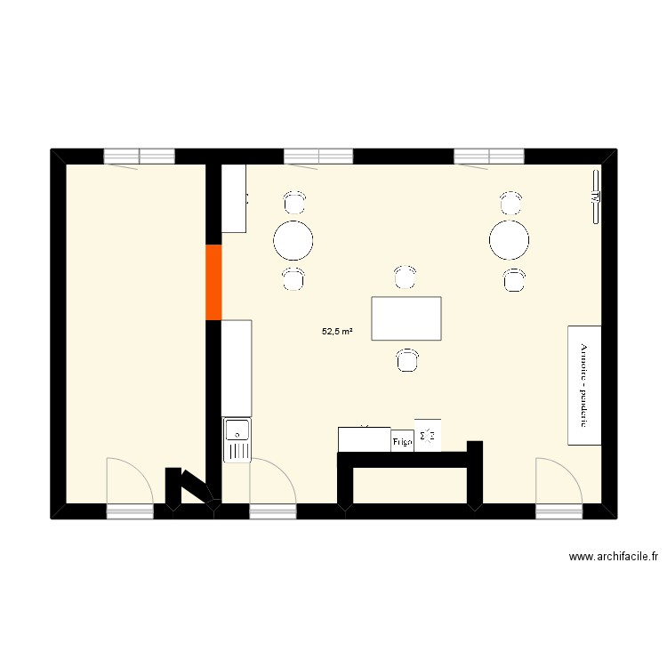 Salle de détente parents/soignants. Plan de 1 pièce et 53 m2