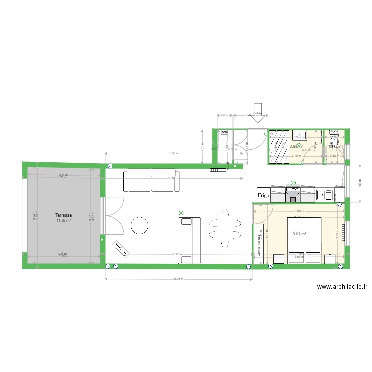 Appartement 13 meublé. Plan de 4 pièces et 25 m2