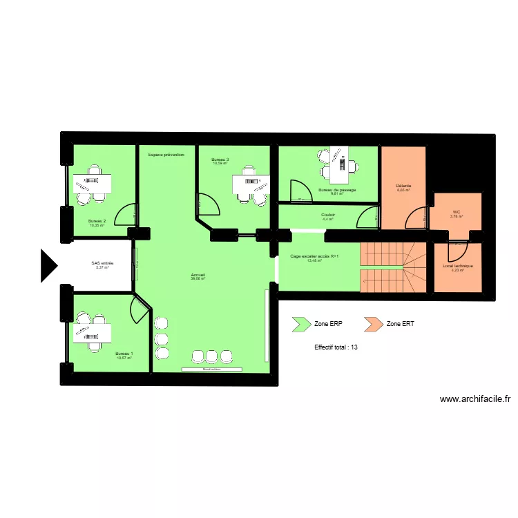 Lyon Bellecour RDC. Plan de 16 pièces et 139 m²