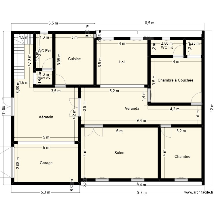 15  *  12 test. Plan de 14 pièces et 152 m2