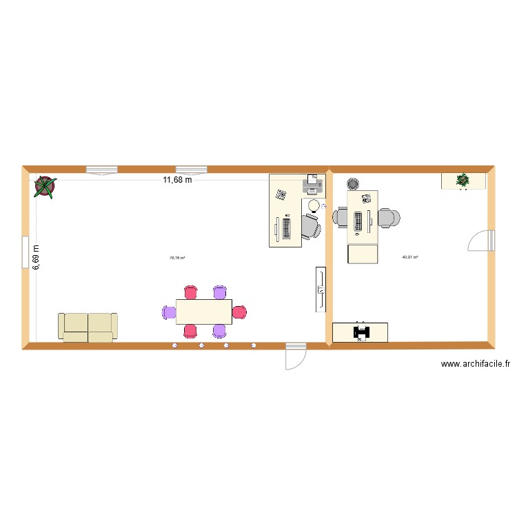 bureau. Plan de 2 pièces et 119 m2