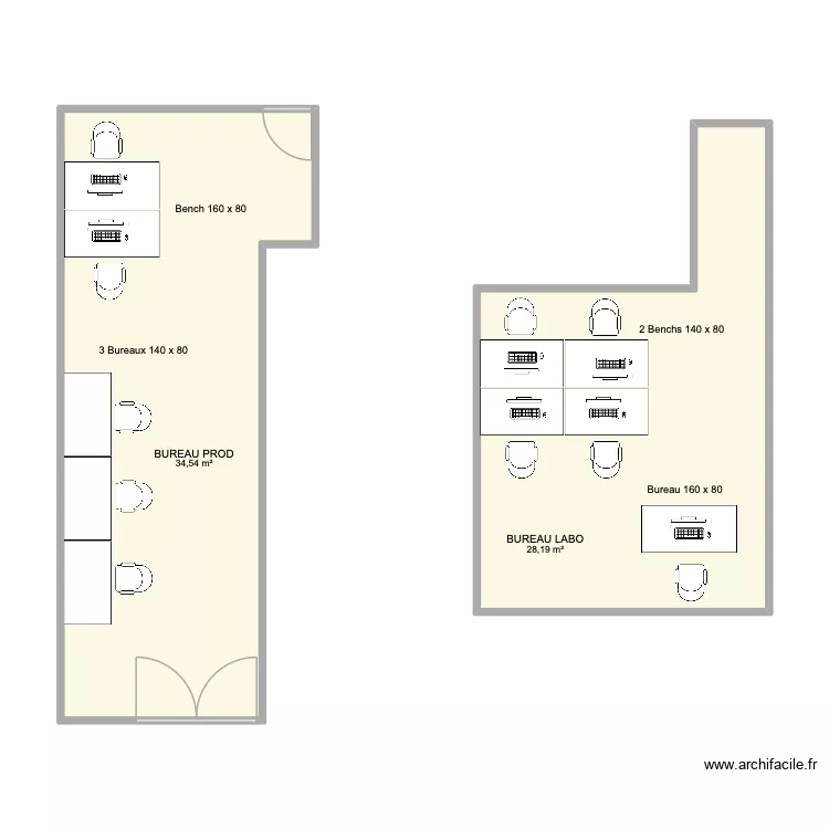 PROD RDC. Plan de 2  et 63 m²