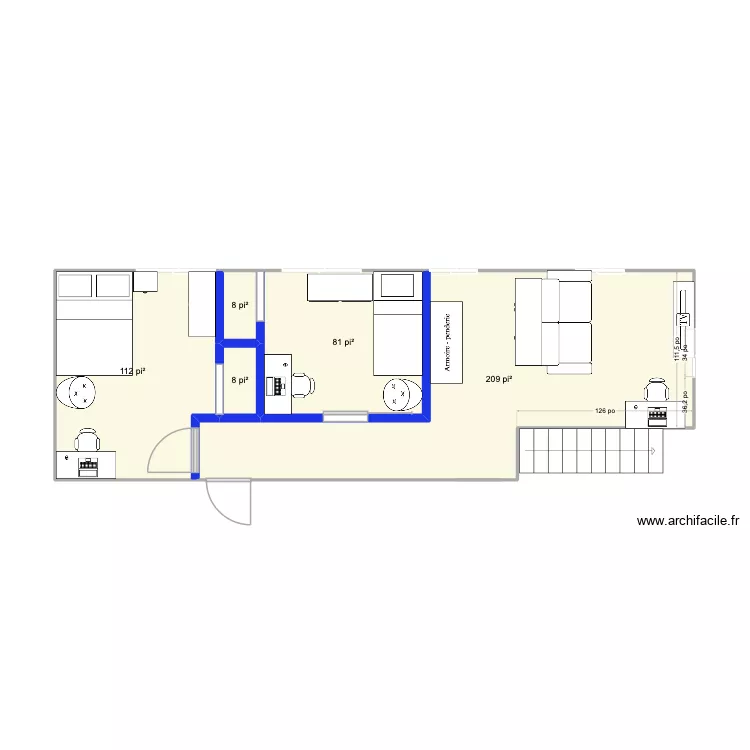 sous sol. Plan de 5 pièces et 39 m²