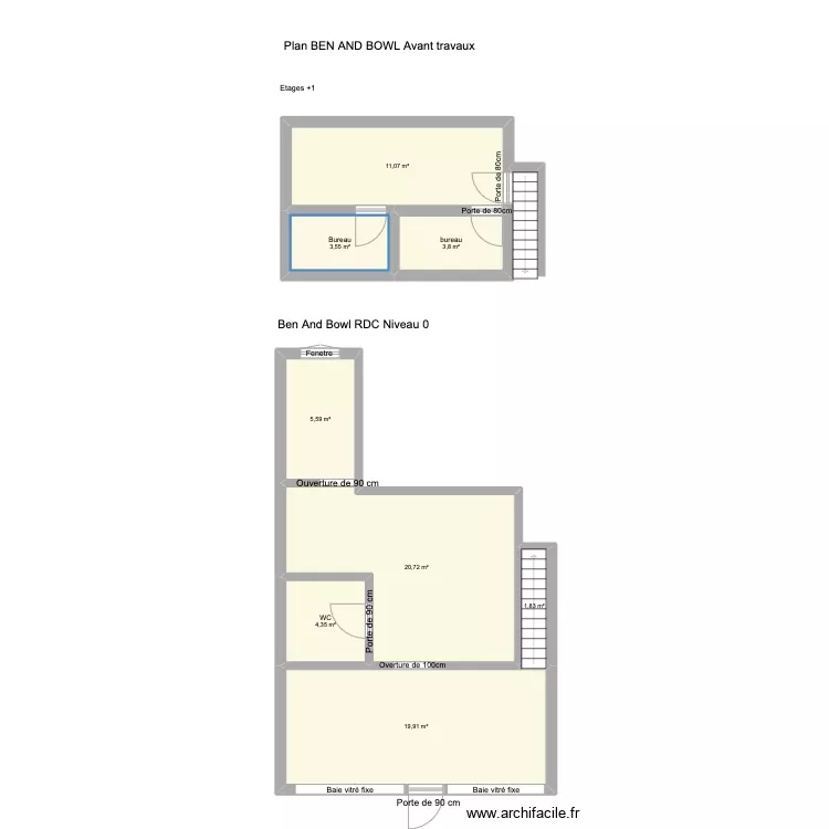 Plan BEN AND BOWL Avant travaux. Plan de 