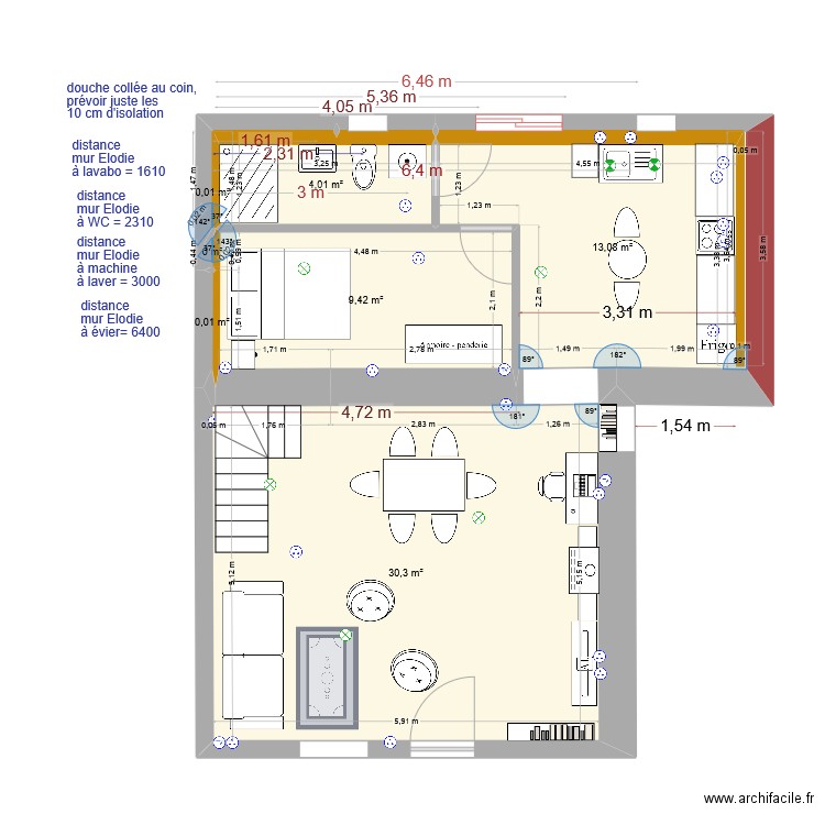 RDC Bodiguel middle7. Plan de 7 pièces et 57 m2