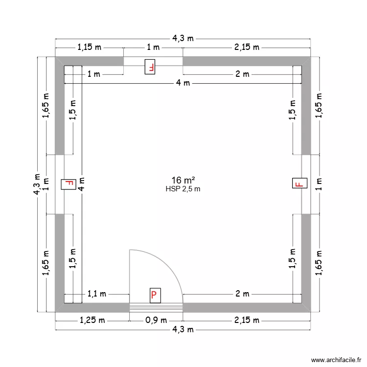 plan de chambre. Plan de 1  et 16 m²