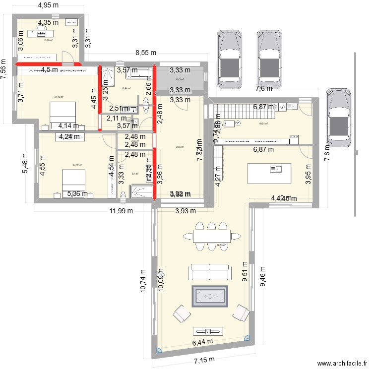 Prejet Resty extension 7 SDB * 3. Plan de 16 pièces et 272 m2