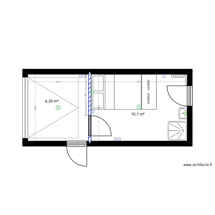 Chambre 7 - Projet HARAND. Plan de 2 pièces et 16 m2
