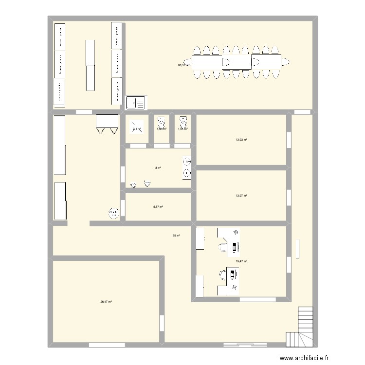 Plan 1. Plan de 11 pièces et 230 m2