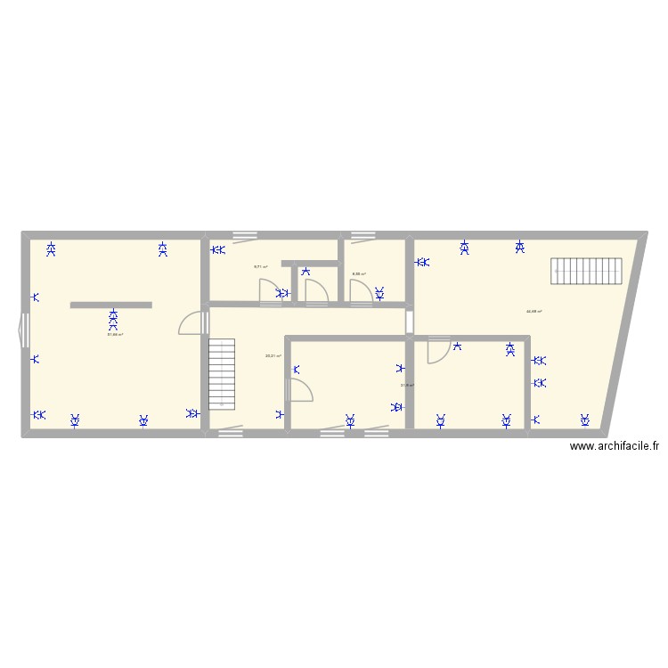 1°JC prise. Plan de 6 pièces et 167 m2
