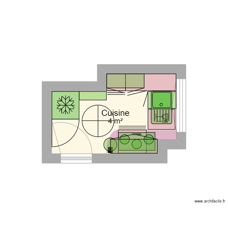 Coccina moindre changement. Plan de 1 pièce et 4 m2