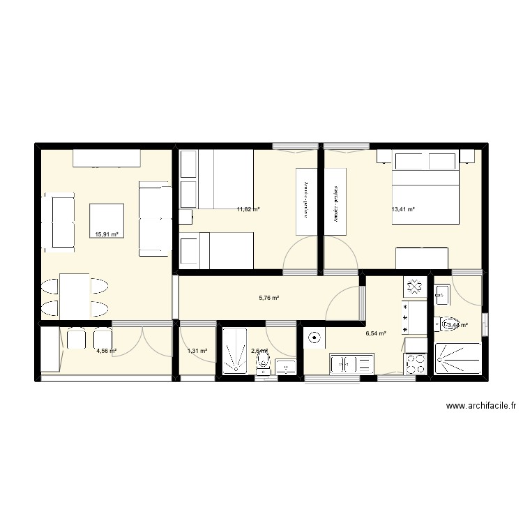 plan appts 4 pieces. Plan de 9 pièces et 65 m2