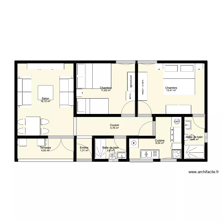 plan appts 4 pieces. Plan de 9  et 66 m²