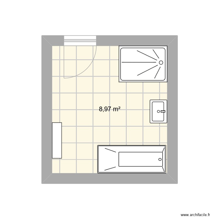 sdb. Plan de 1 pièce et 9 m2