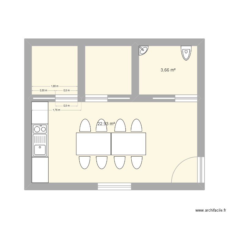 salle de pose evad. Plan de 2 pièces et 27 m2
