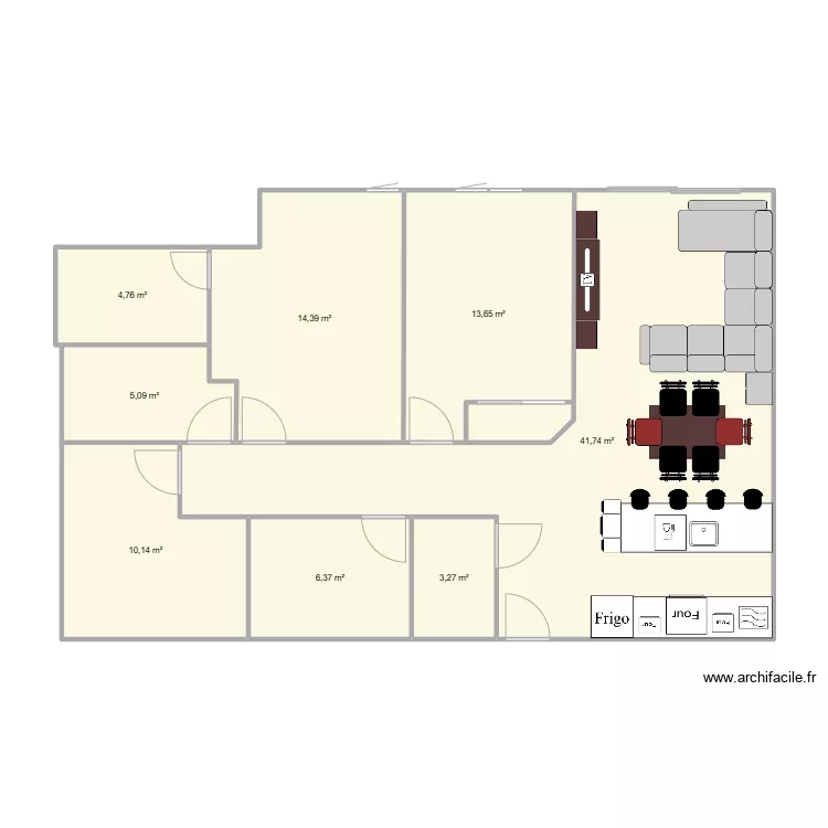 Salon et cuisine - Condo 4 1/2+. Plan de 