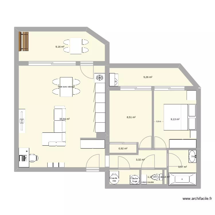 Mougins T3 avec &eacute;quipements. Plan de 10  et 75 m²