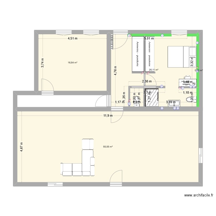 plan chambre. Plan de 4 pièces et 99 m2