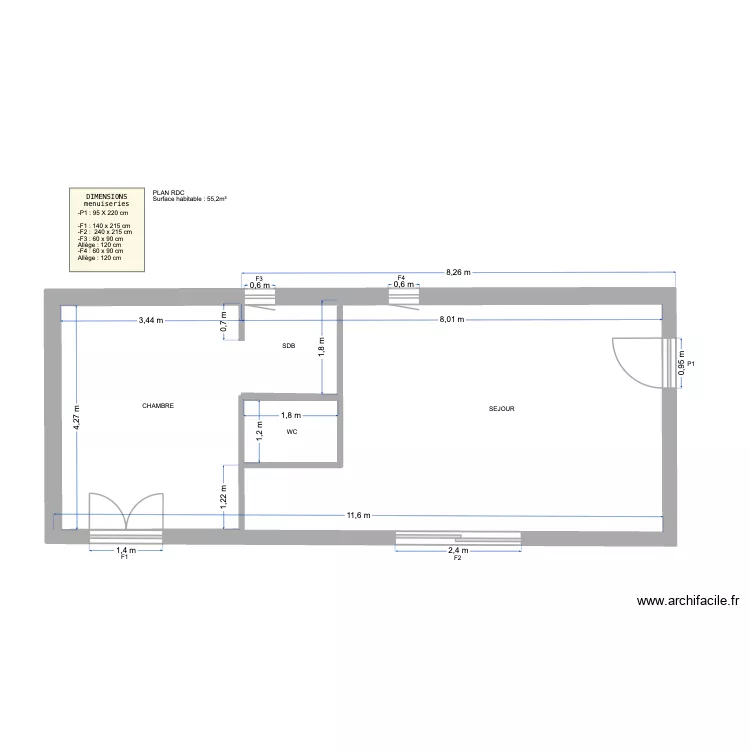 Plan 2D Marie-Aline BOISVERT. Plan de 1 pièce et 2 m²