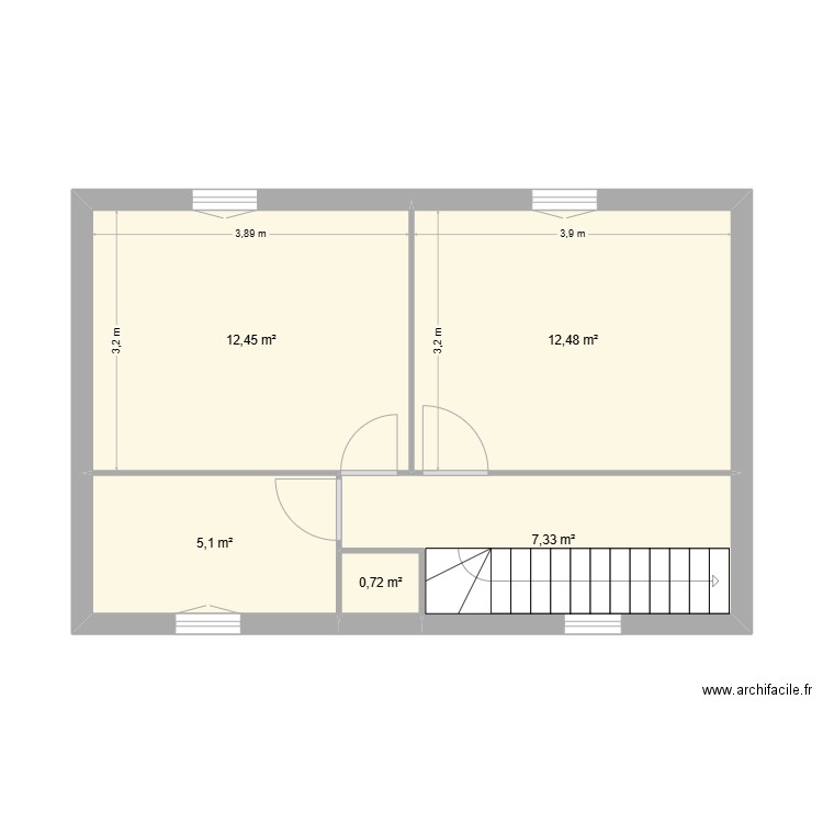 R+1. Plan de 5 pièces et 38 m2