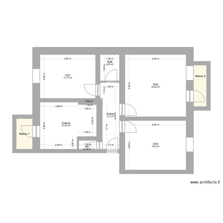 56 ARÈNES. Plan de 10 pièces et 70 m2