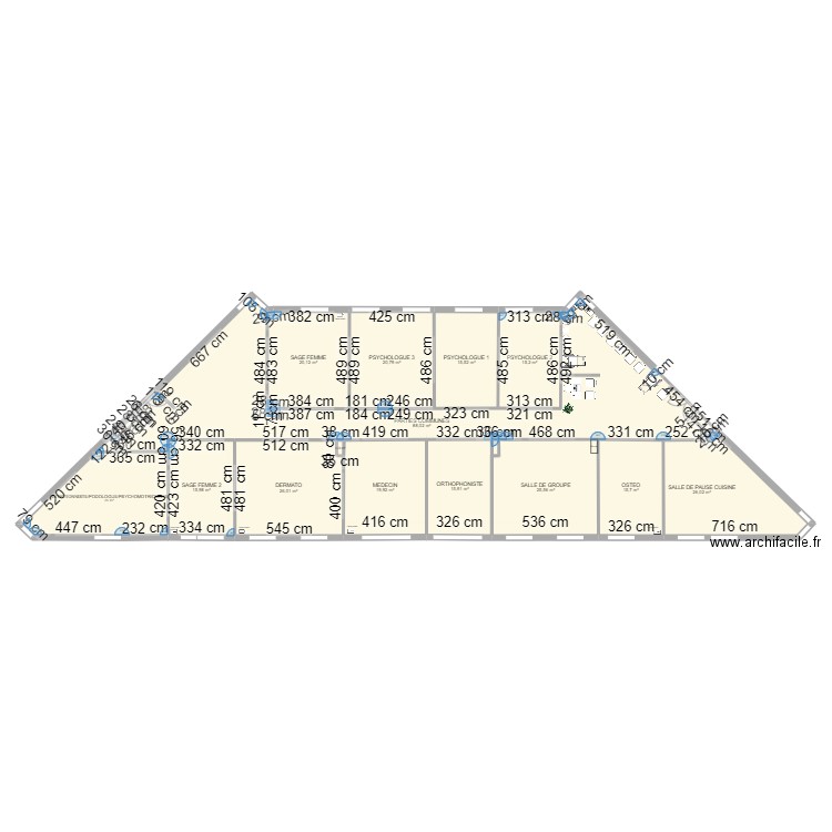 Jouy RDC 361 Surfaces et attributions. Plan de 14 pièces et 329 m2