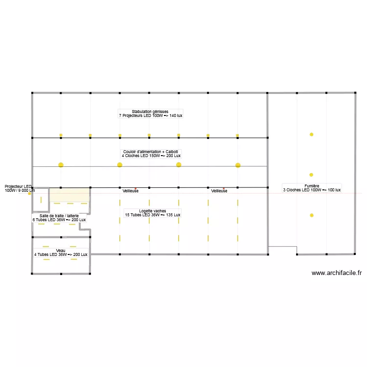 Eclairage hangar. Plan de 