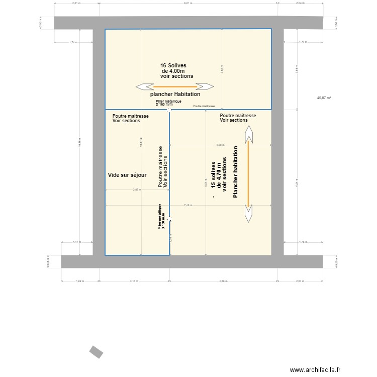 R de CH Poutre et plancher . Plan de 2 pièces et 76 m2