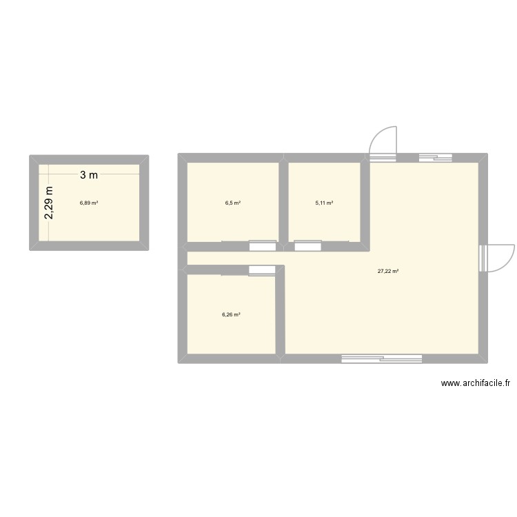 PARAITA. Plan de 5 pièces et 52 m2