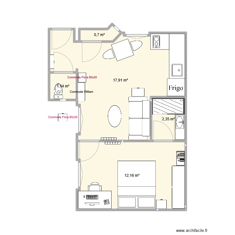 Appart Flora. Plan de 5 pièces et 34 m2