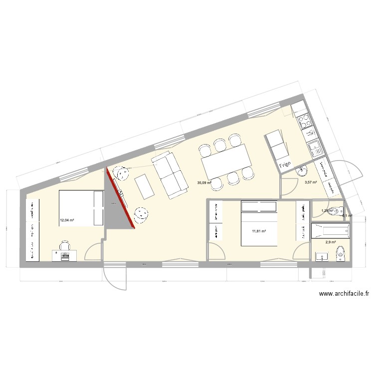 FG_Meublé. Plan de 8 pièces et 68 m2