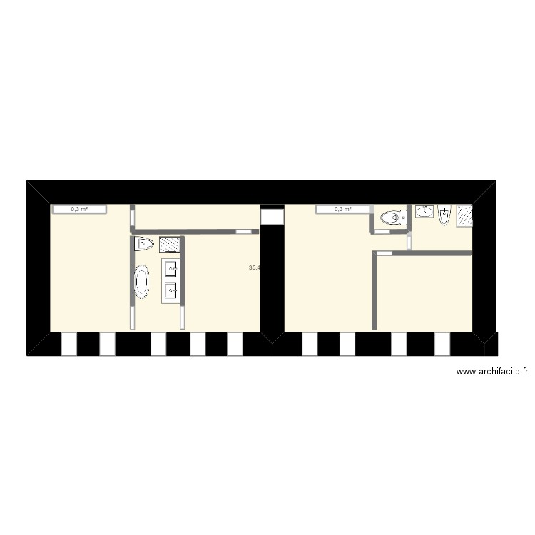 Etage marcenais. Plan de 3 pièces et 37 m2