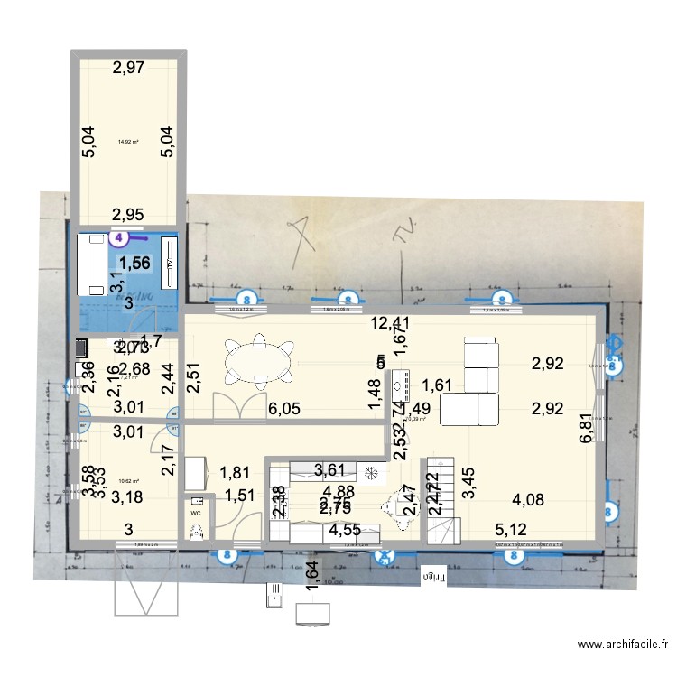 De panne Maison V11. Plan de 13 pièces et 128 m2