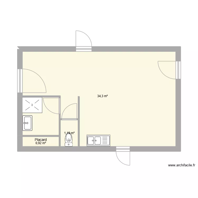 Atelier garages Vauban partie cuisine. Plan de 3  et 36 m²
