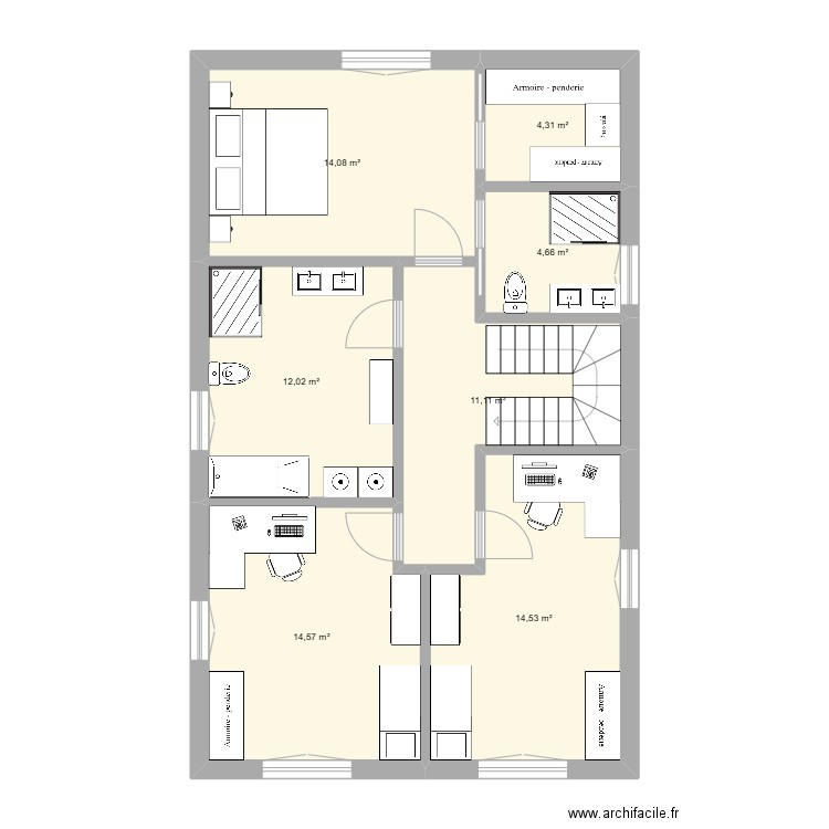 Test maison etage. Plan de 7 pièces et 75 m2