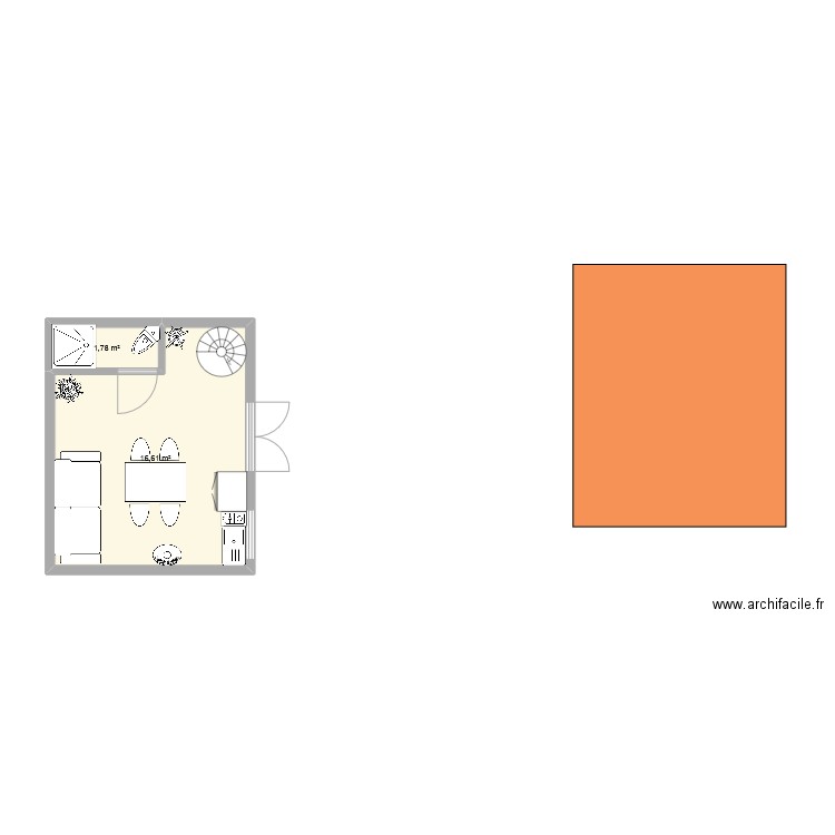 cabanze$. Plan de 2 pièces et 18 m2